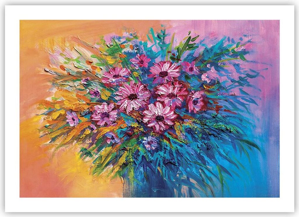 Poster - Poster ohne Rahmen - Blumenstrauß Blumen Öl - 70x50 cm - Wand Bild - Wanddeko - Wandbilder - Kunstposter - Wandposter - Bilder - Kunstdr...