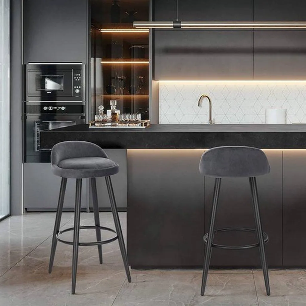 Sgabello Bar Velluto Grigio Scuro Bolt Edge | Altezza 69cm Robusto - 3
