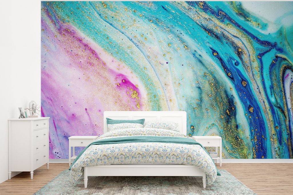 MuchoWow Fototapete für Wohnzimmer oder Schlafzimmer Wandtapete Vinyl Motivtapete Marmor - Farbe - Regenbogen - 400x300 cm - Papiertapeten
