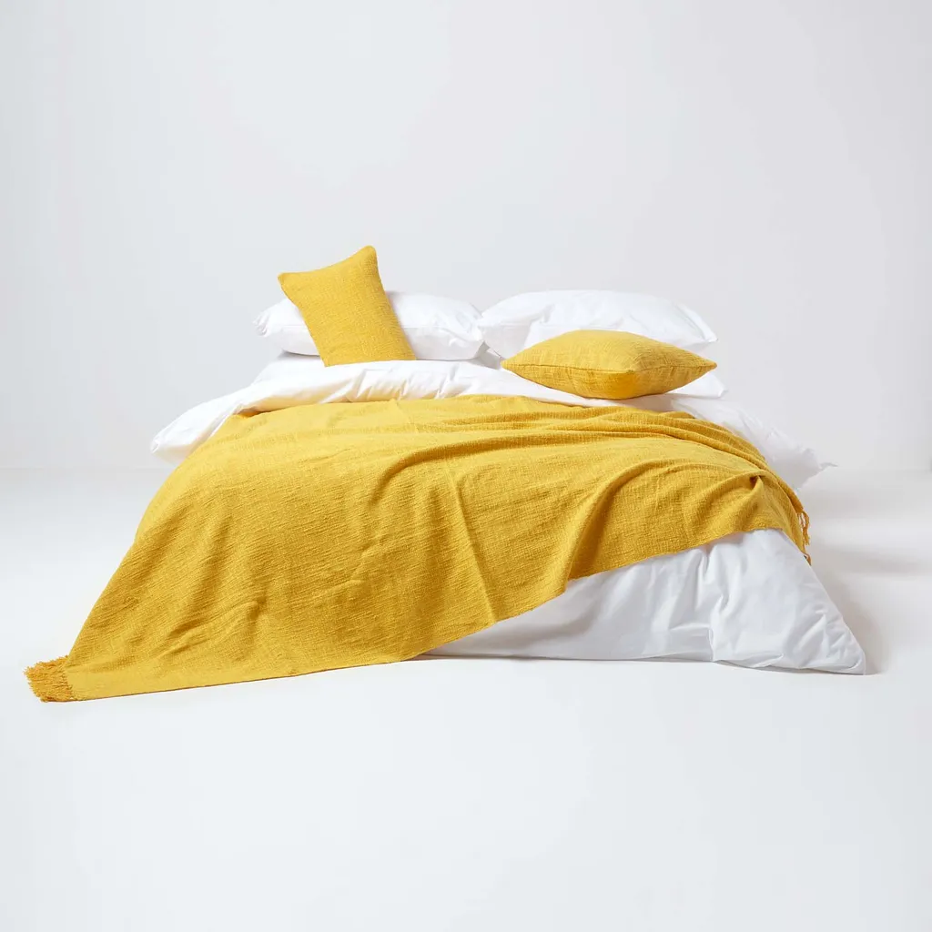 Homescapes Nirvana Couverture Coton Jaune Soleil 150x200 Design Slub - 3