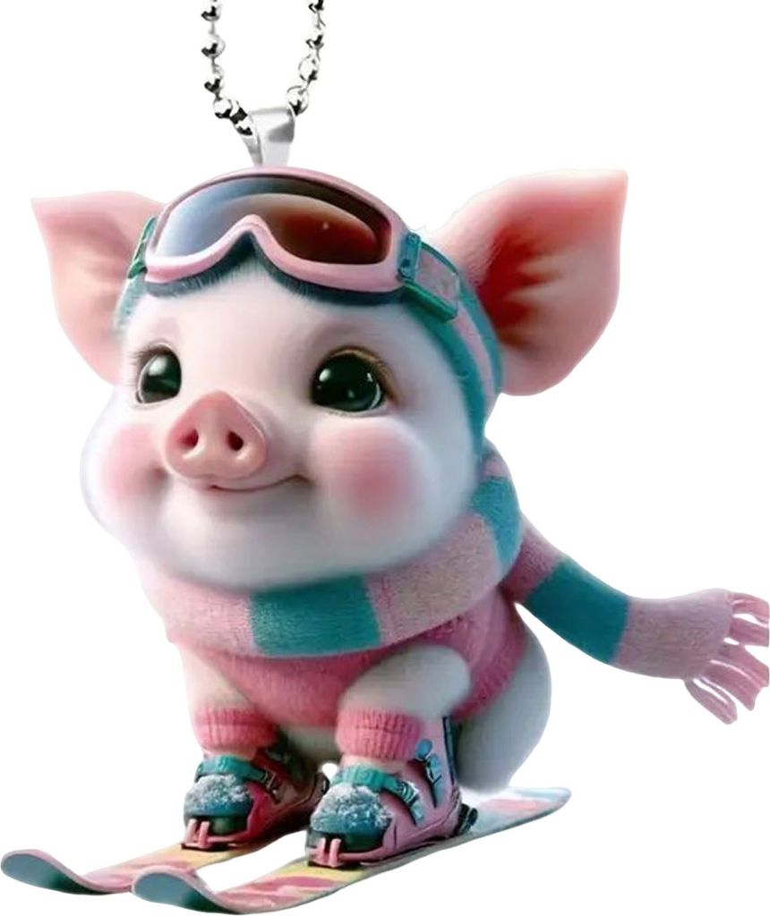 Acryl-Cartoon-Schwein-Hängedekoration mit Perlenkette, Auto-Rückspiegel, Schwein-Ornament, Schlüsselanhänger, Rucksack, Tieranhänger, Geburtst...