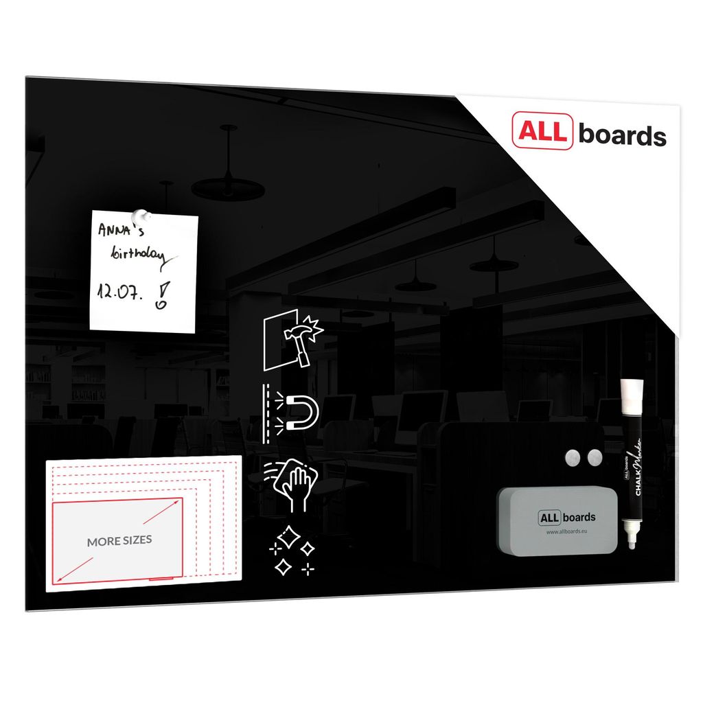 Modernes Glasboard aus gehärtetem Glas, Schwarz, 60x40cm, Produktbild 