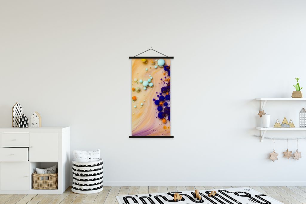 MuchoWow Textilposter Milch - Tinte - Psychedelisch 60x120 cm mit schwarzem Rahmen - Magnete