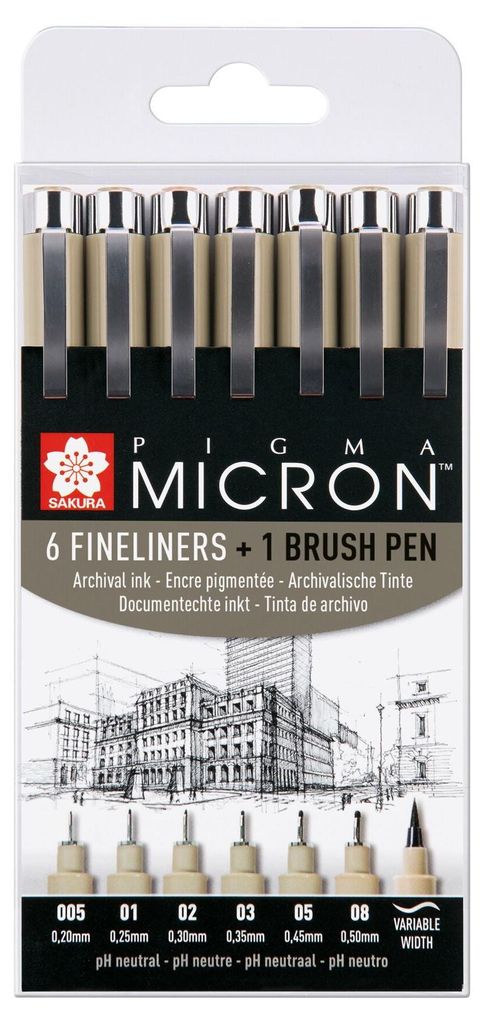 Sakura Pigma Micron Set 6 Fineliners et 1 Pinceau Pigma Image du produit 