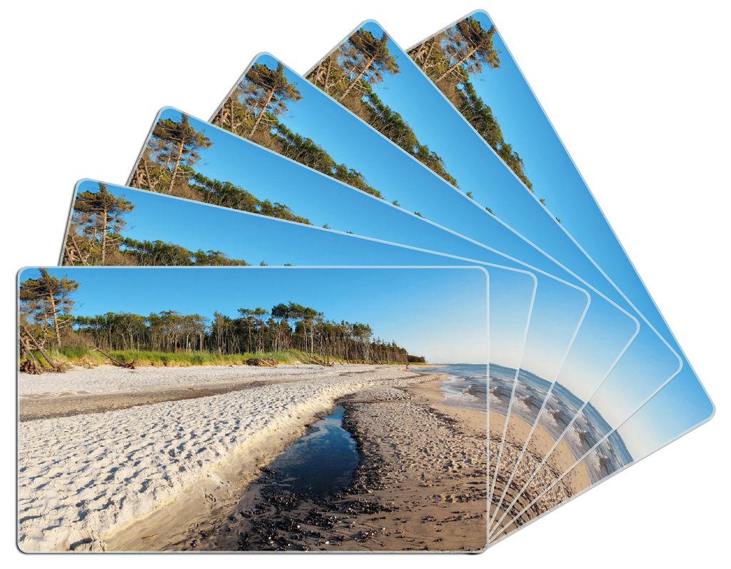 Wallario Frühstücksbrettchen 6er Set aus Glas, je 14 x 23 cm, mit rutschfesten Füßen, Motiv Einsamer Strand am Meer - Blauer Himmel