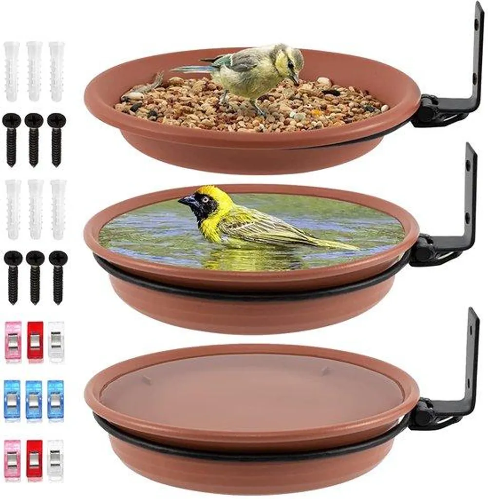 Kit Mangeoire Oiseaux Sauvages 3 Pièces pour Balcon avec Abreuvoir