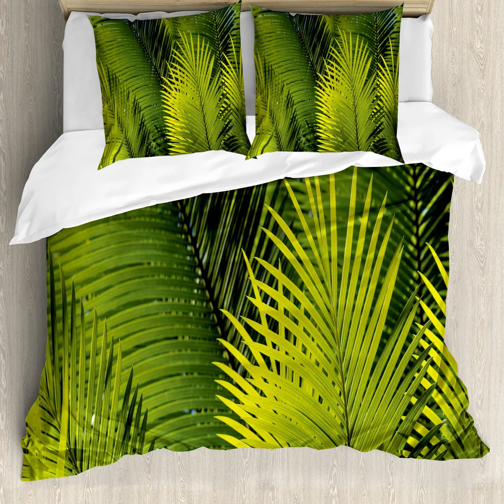Set Letto 200x200 ABAKUHAUS Foglia Tropicale Verde Felce Anallergico