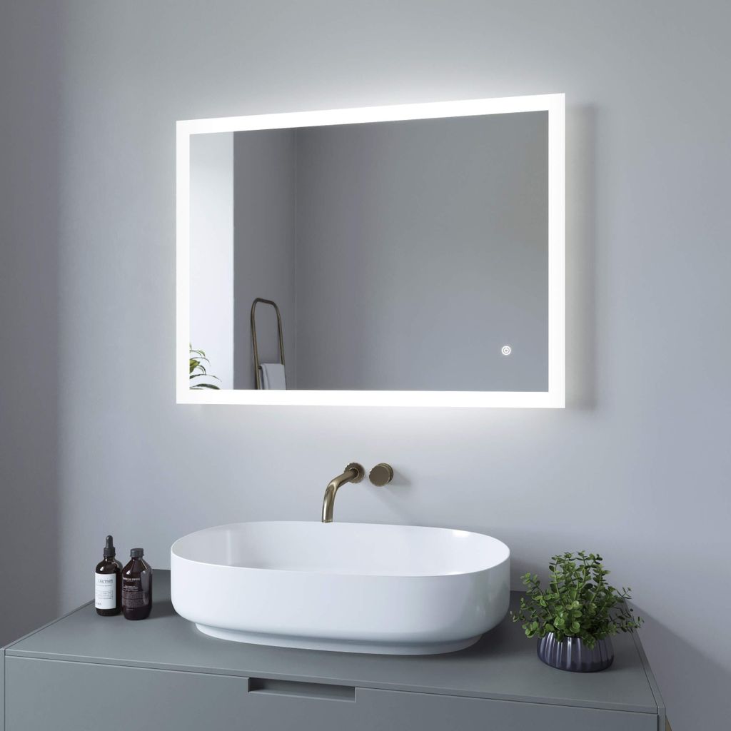 LED Spiegel BOURGES-Serie 80x60cm Typ B Kaltweiß 6400K Touch Schalter Dimmbar Anti-Beschlag