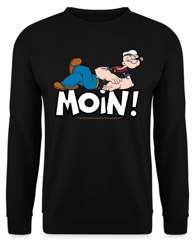 Spreadshirt Popeye Faulenzen Mit Schrift Moin Uni Pullover, L, Schwarz