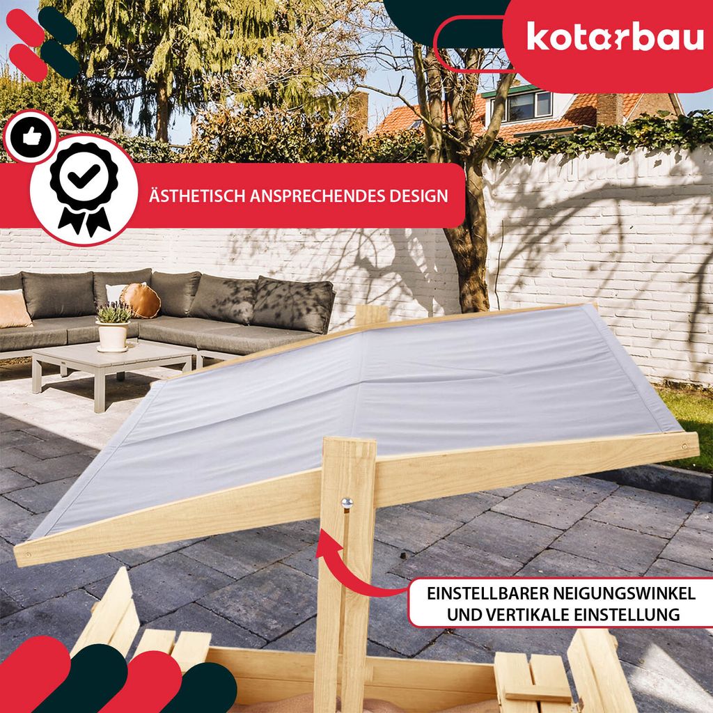 Grand bac à sable en bois pour enfants avec couvercle – Bac à sable d'extérieur pour enfants avec housse de protection contre le sable, sièges pliables et doublure inférieure