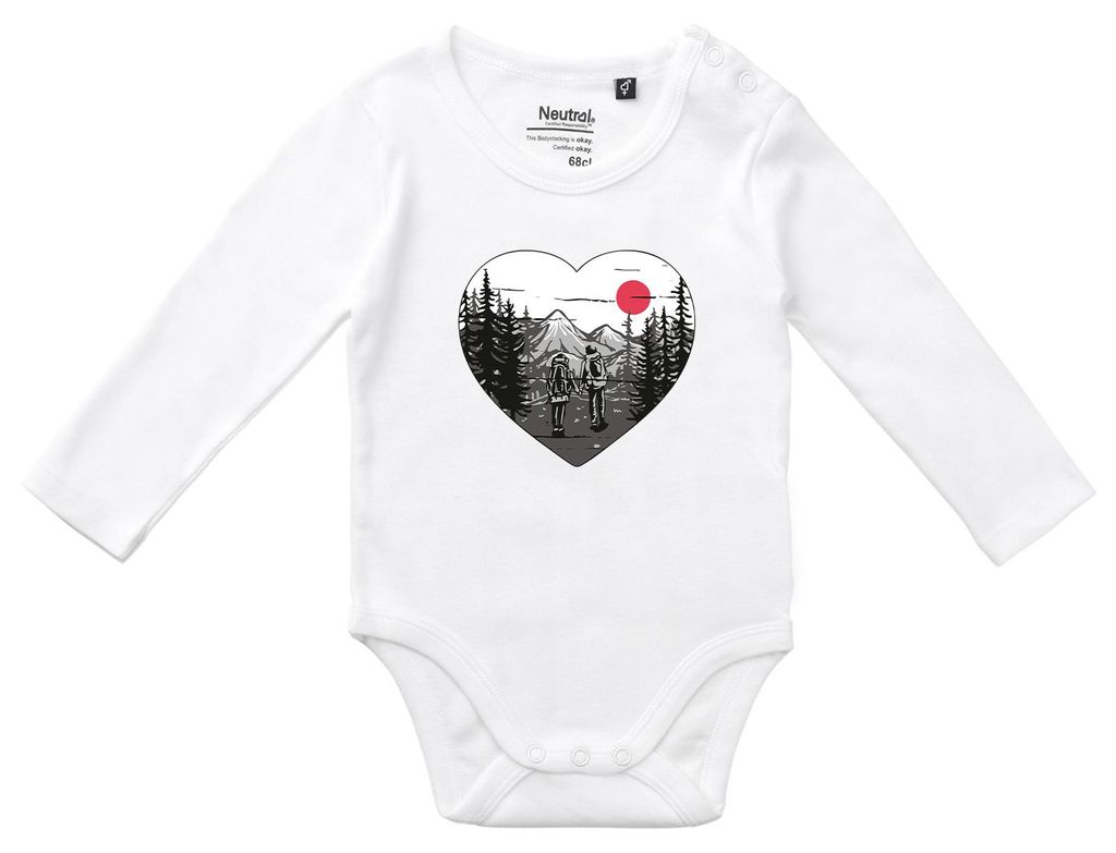 Huuraa Baby Body Paar wandert Herz 62 White Baumwolle Fairtrade Langarmbody Geschenkidee