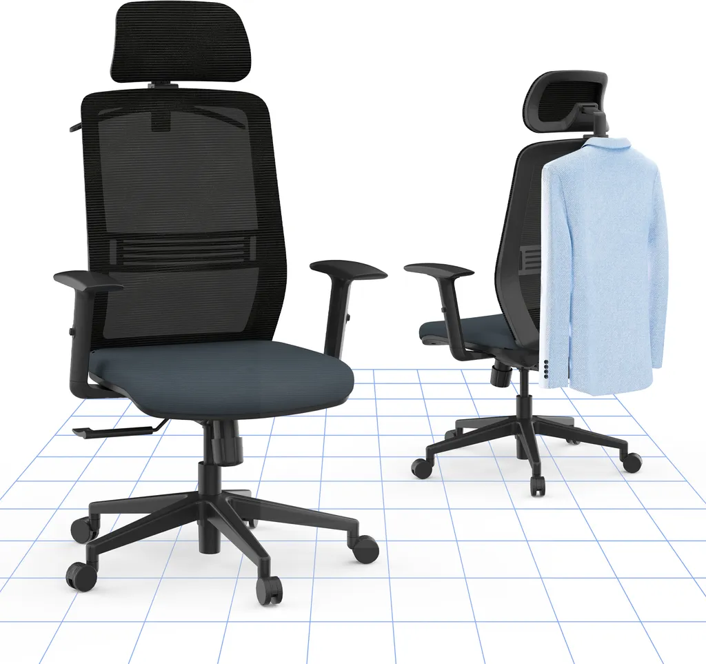 FLEXISPOT Sedia ergonomica da ufficio, sedia da scrivania con appendiabiti, poggiatesta e supporto lombare, bracciolo elevabile, sedile regolabile in altezza per sedia da computer, sedia da lavoro (nero e blu) - 1
