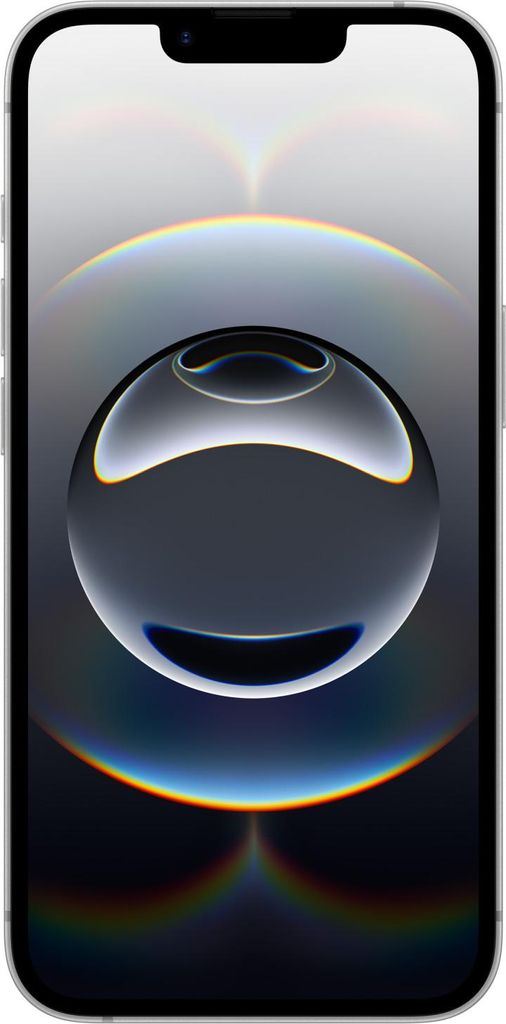 A smartphone with a wallpaper displaying a reflective sphere.