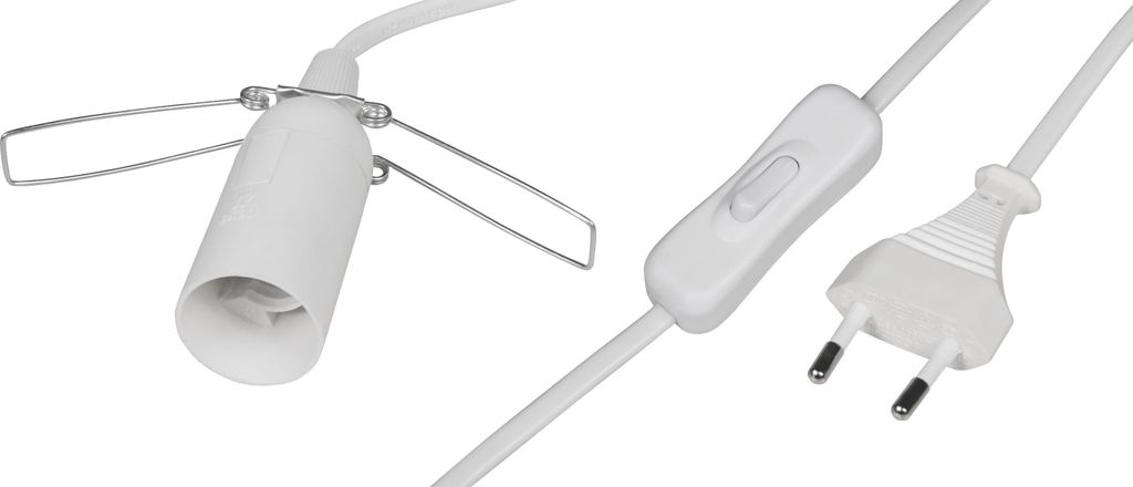 Lampenfassung McShine E14 mit 1,5m Kabel, Schalter und Produktbild 