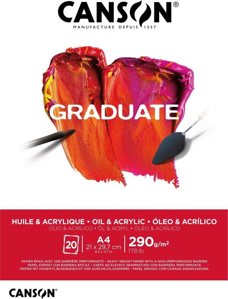 Canson – Malpapier „Graduate“, 20 Blatt, 290 g/m², A4, weiß