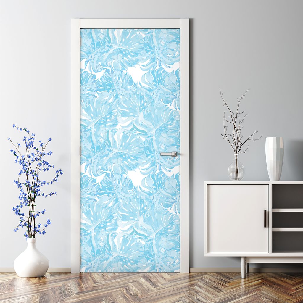 Dekorative Türtato Wandtattoo selbstklebend Klebefolie Türposter Blaue Fensterblätter 77 x 200 cm