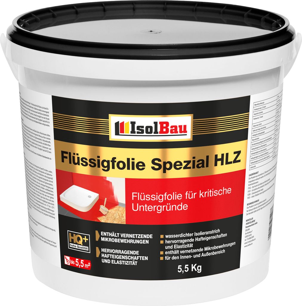 Flüssigfolie HLZ 5,5kg - Dichtfolie für kritische Untergründe - Wasserdichte Abdichtung für innen & Außenbereich - für Wand & Boden - Balkona...