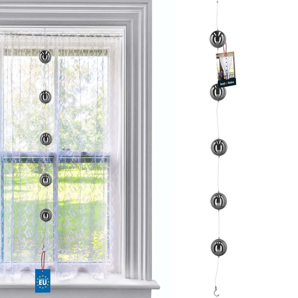 KOTARBAU Deko Girlande Spiegeleffekt Silberne Stahlkugeln Ø 6 cm Hochglanz Fensterdeko hängend modern Spiegelkugel Deko Girlande Fenster Mirror...
