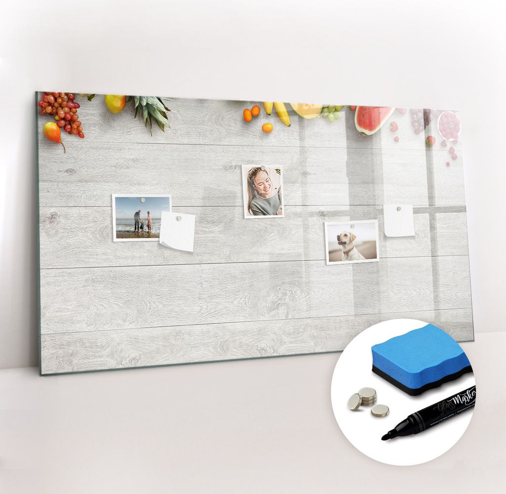 Magnetpinnwand Memoboard - Zubehörsatz - Schwarzer Marker + Schwamm + Magnete - 120 x 60 cm - Früchte auf dem Tisch
