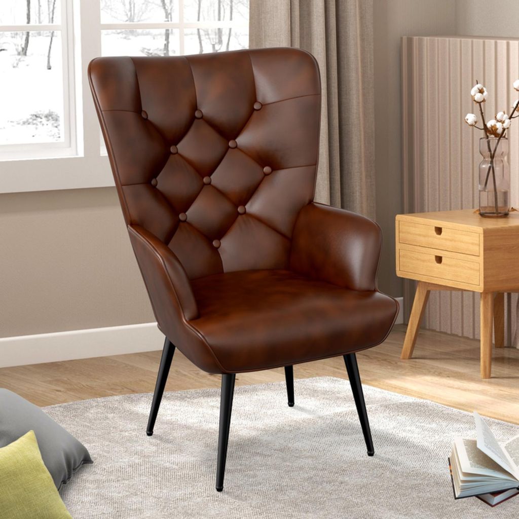 Hawthyhome eleganter Sessel polsterstuhl Ohnzimmer Sessel Schminktisch Stuhl mit Metall Beinen Sessel fürs Wohnzimmer/SchlafzimmerBis 150 KG,Braun