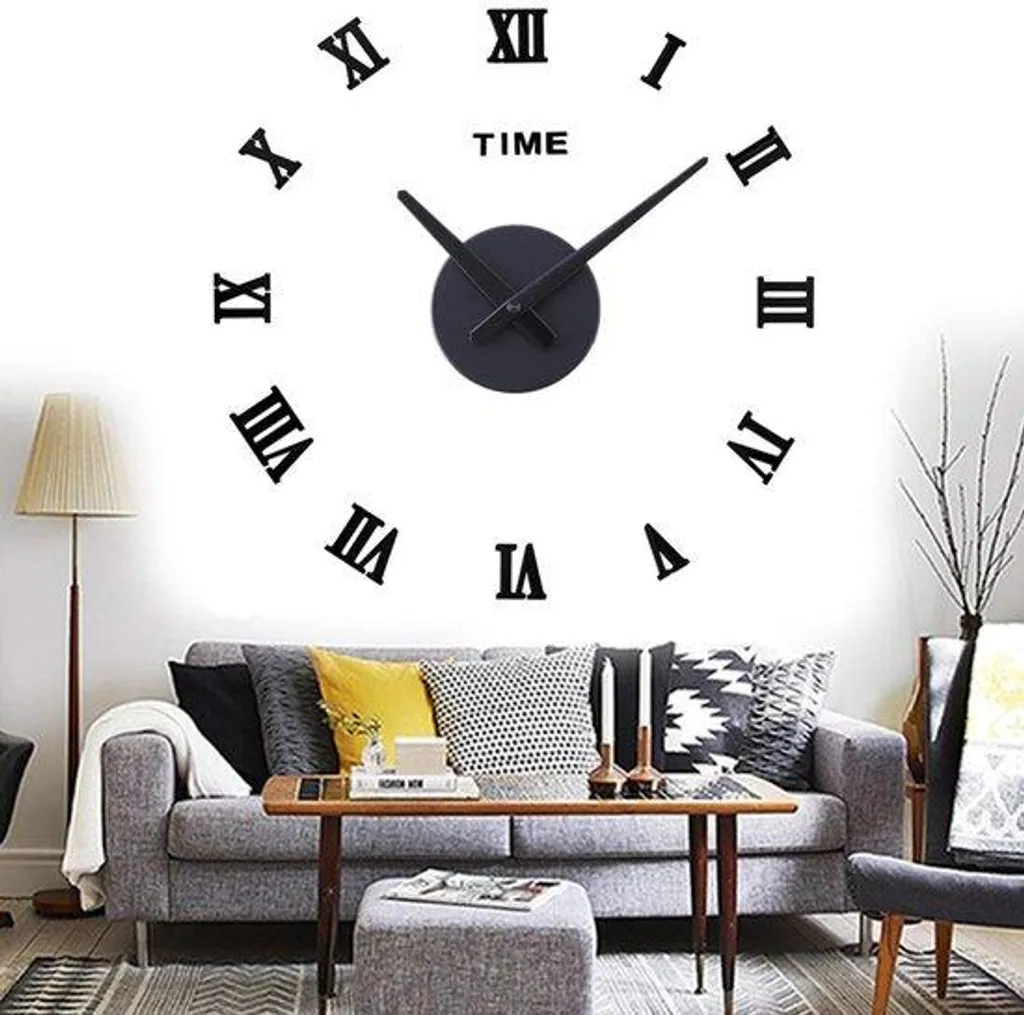 Grande horloge murale acrylique noire design moderne chiffres romains