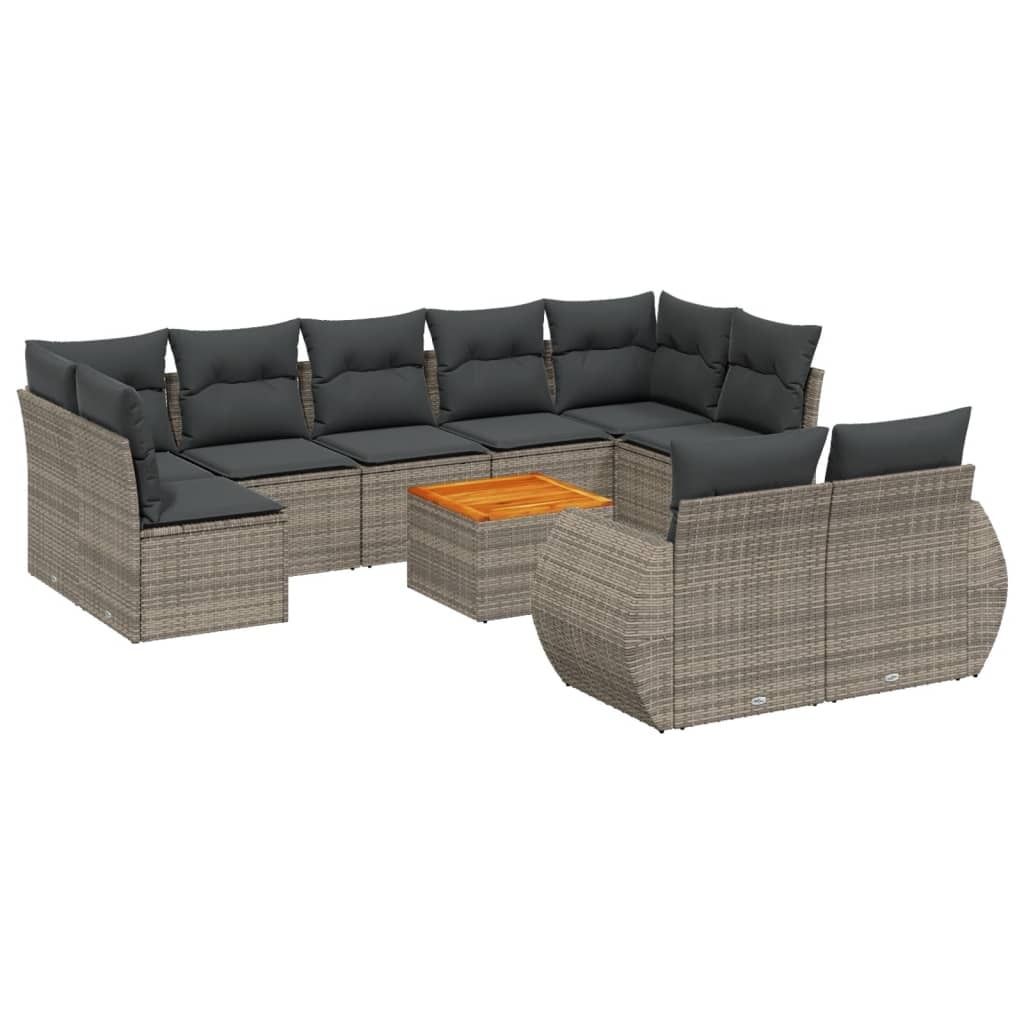vidaXL 10-tlg. Garten-Sofagarnitur mit Kissen Grau Poly Rattan