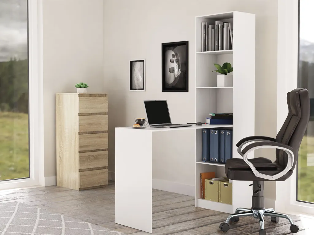 Bureau ROMET blanc avec étagère : solution pour petits espaces rangés - 3