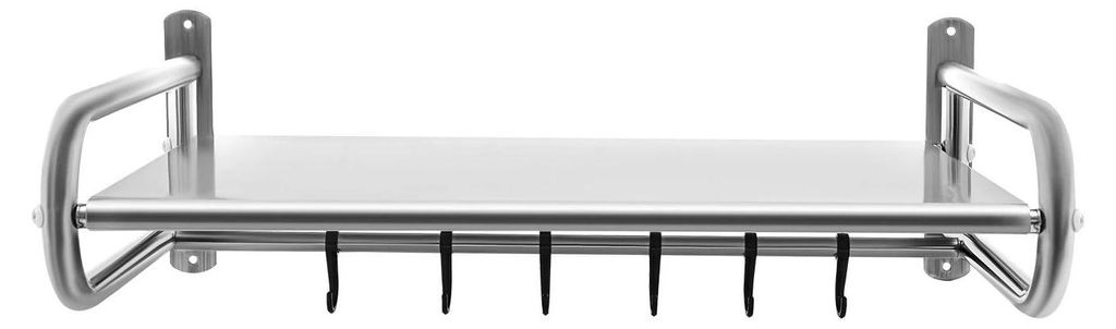 Mikrowellenregal - Wandmontiertes Regal aus Edelstahl - Tragkraft 30 kg - 53x38x18 cm - 6 Haken - Wasserfest - Silber