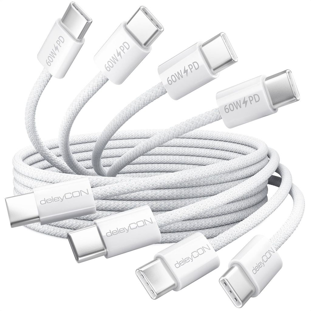 deleyCON USB-C Kabel Set 2x0,5m+2x2m PD3.0 60W, 4 Stück Produktbild 
