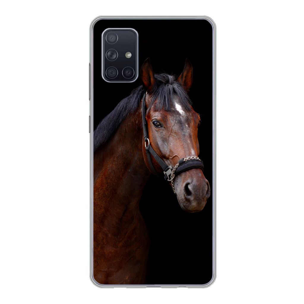 MuchoWow Handyhülle Schutzhülle Hülle für Samsung Galaxy A71 Pferd - Tiere - Braun Silikon Softcase Handy Hülle - Kartenbesitzer