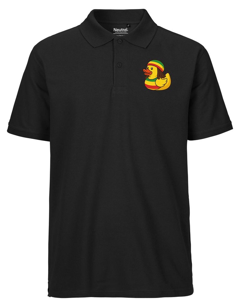 Huuraa Herren Polo Shirt Quietscheente Reggae Gummiente Rastafari 3XL Black Bio Baumwolle Fairtrade Poloshirt Geschenkidee