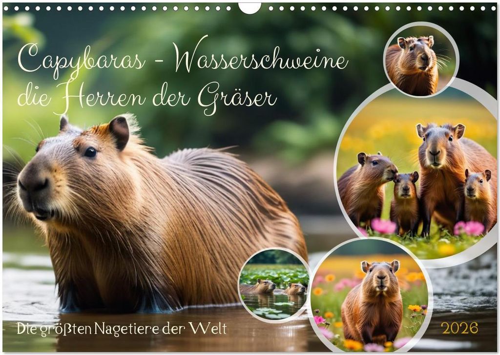 Capybaras - Wasserschweine die Herren der Gräser (Wandkalender 2026 DIN A3 quer), CALVENDO Monatskalender