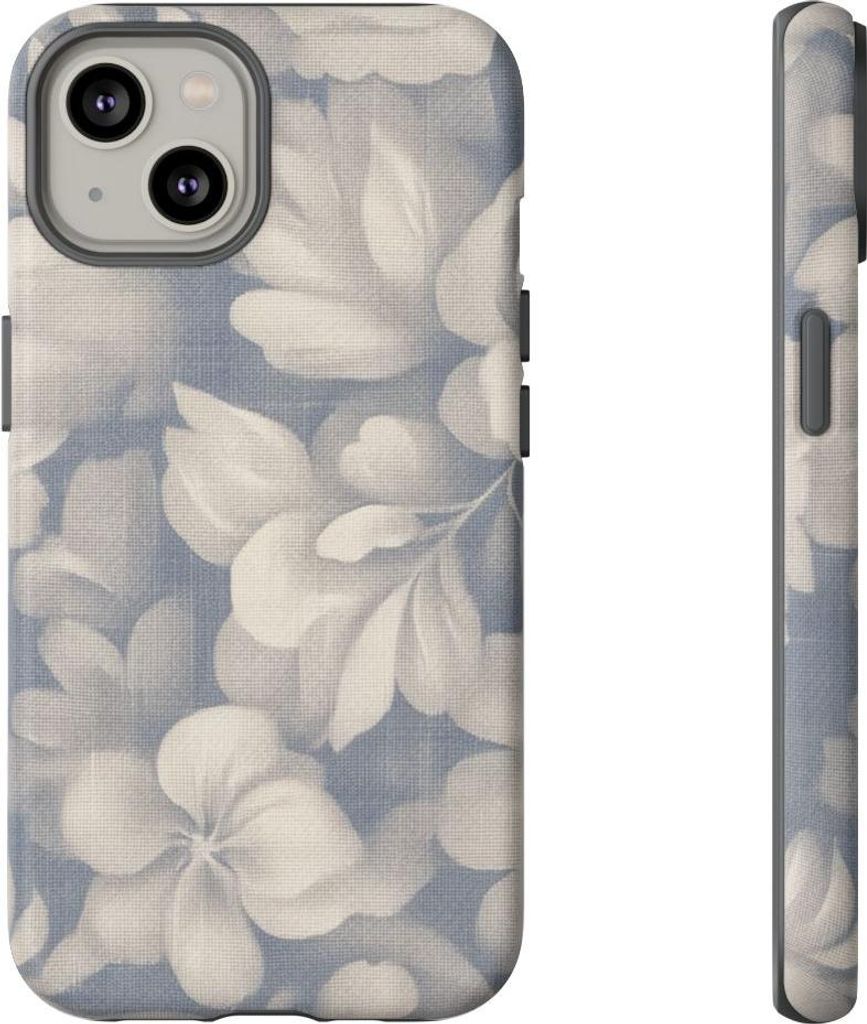 Vintage-Blumenmuster in Blau und Beige – Hülle Kompatibel mit iPhone 14