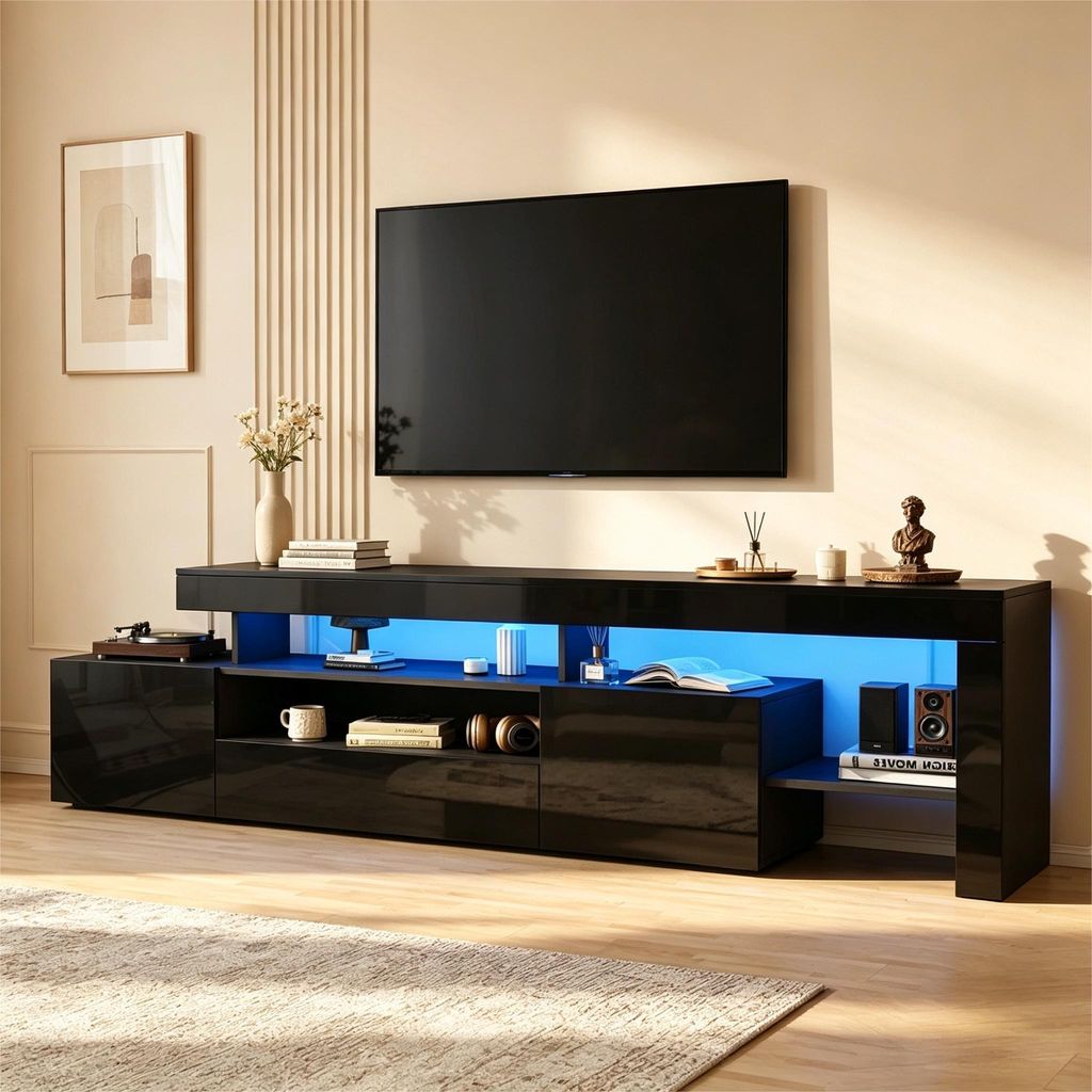 Merax TV-Schrank mit LED, Hochglanz Lowboard mit 3 Schränke Produktbild 