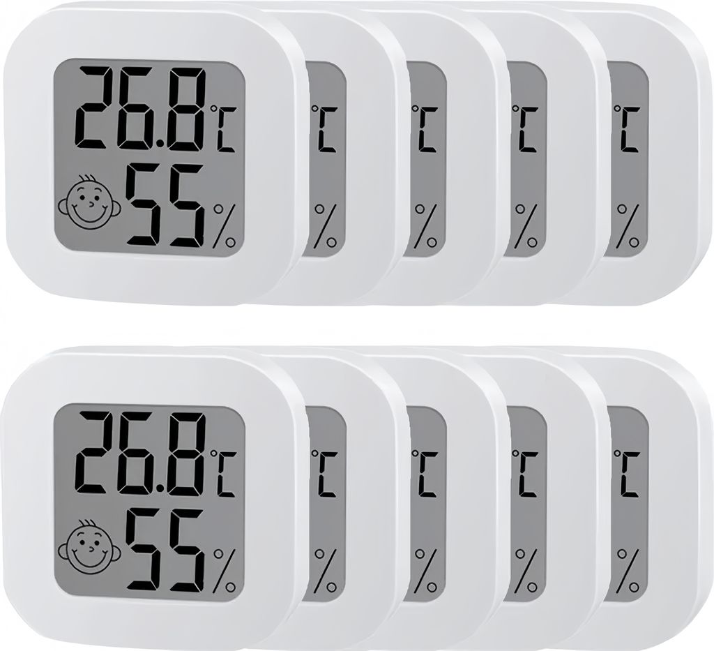 10 Stücke Hygrometer Thermometer - Luftfeuchtigkeitsmesser & Temperaturmonitor mit Sensor (Temperatur: -50 - 70°C, Luftfeuchtigkeit: 10% - 99% RH)