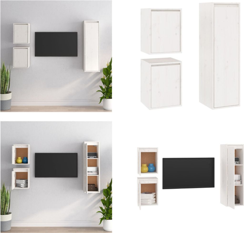 vidaXL TV Schränke 3 Stk. Weiß Massivholz Kiefer - TV-Schrank - TV-Schränke - TV-Schrank Holz - Hängeschrank