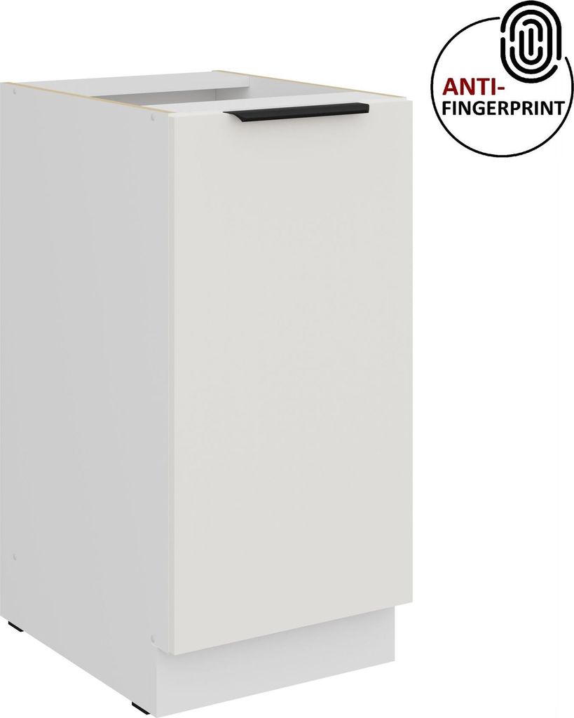 Küchen Unterschrank 40 cm Küche ARIA Weiss ultra matt + Weiss matt, hochwertige Fronten mit Anti Fingerprint Beschichtung Küchenzeile Küchenblock