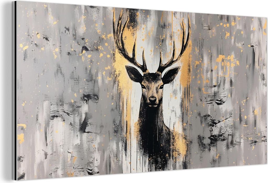 MuchoWow Wanddekoration Metall Metallbild Wandkunst 120x60 cm Abstrakt - Hirsch - Geweih - Gold MuchoWow Aluminium Gemälde - Metalbilder