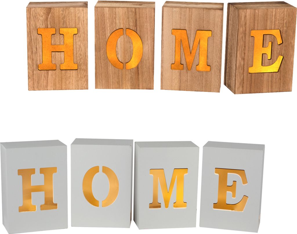 HOME Buchstaben Holz LED Beleuchtung Batteriebetrieb Schriftzug Dekobuchstaben NATURFARBEN