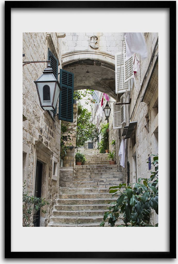 Bild - Bilderrahmen - 40 cm x 60 cm - MDF - Rahmen - Wandkunst - Straßen von Dubrovnik