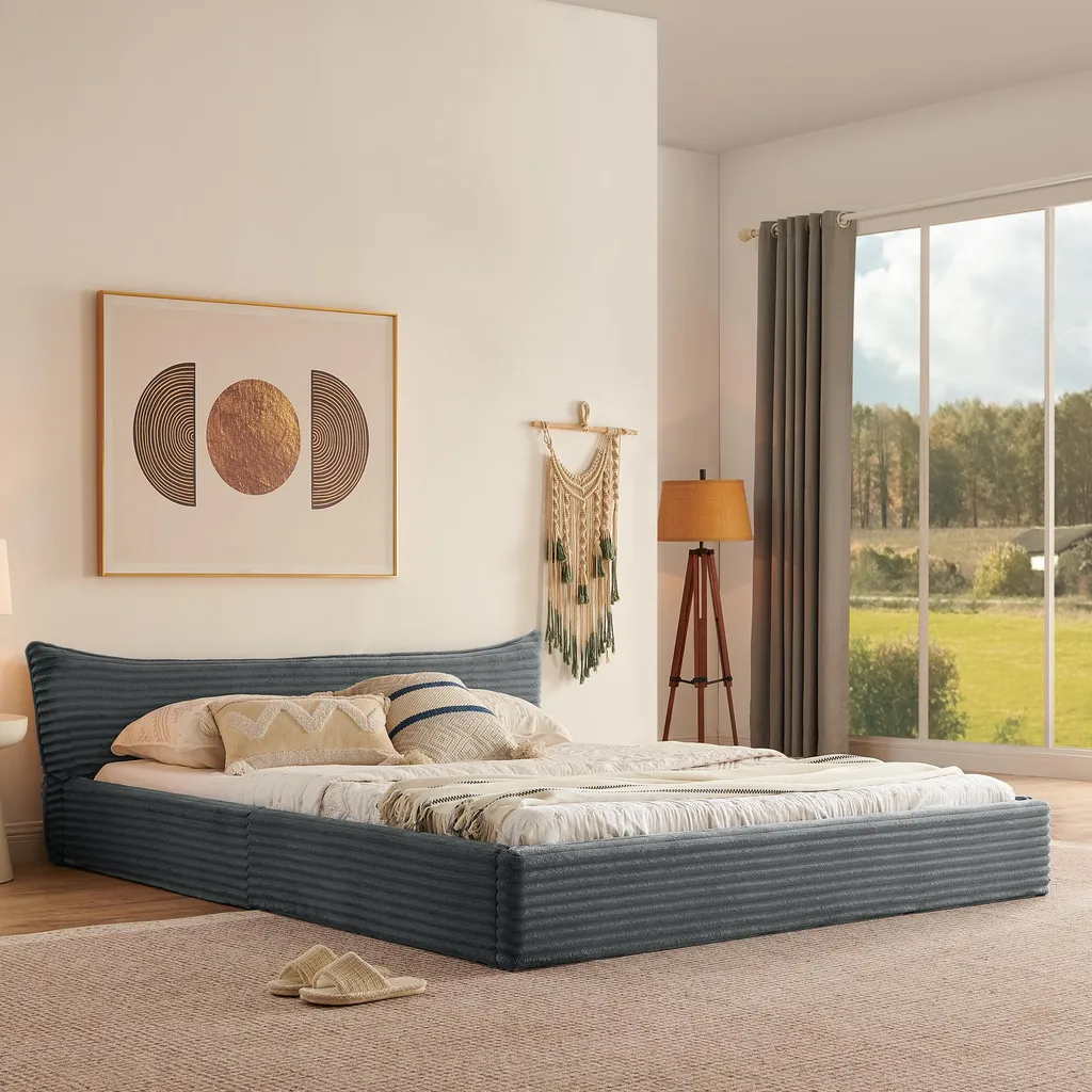 Lit 2 Personnes 160x200 cm Gris Anthracite - Confort Chenille Douce