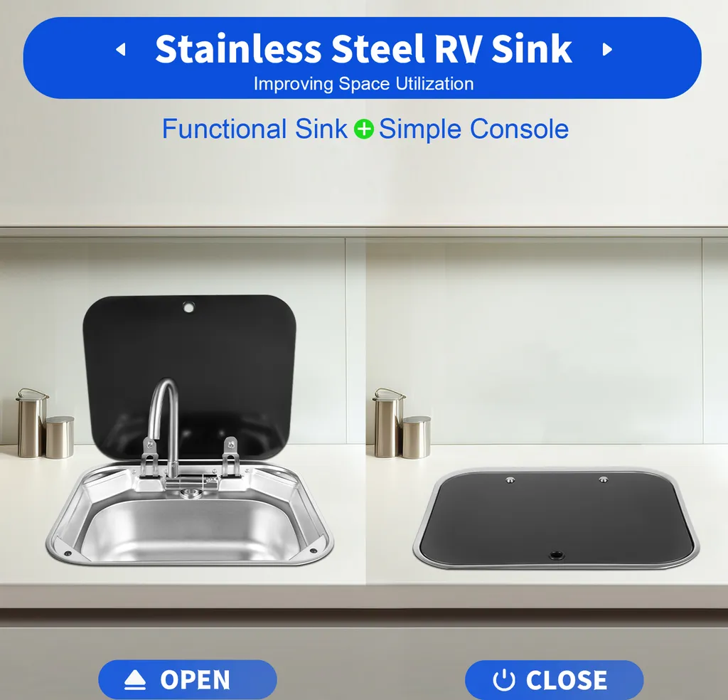 Évier RV en acier inoxydable noir avec kit d'installation complet durable