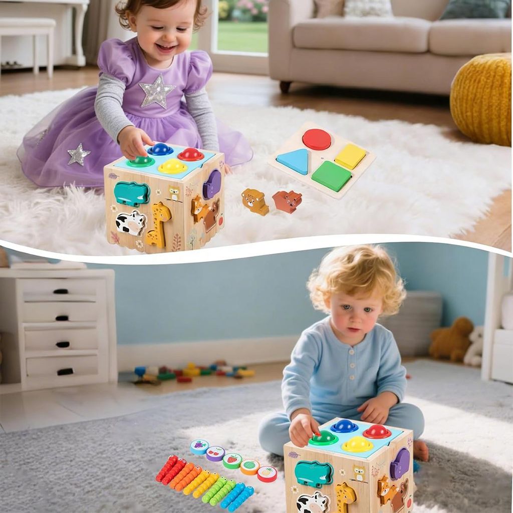 Sensorisches Montessori-Spielzeug 8-in-1, Formensteckspiel zur Frühförderung für Kinder
