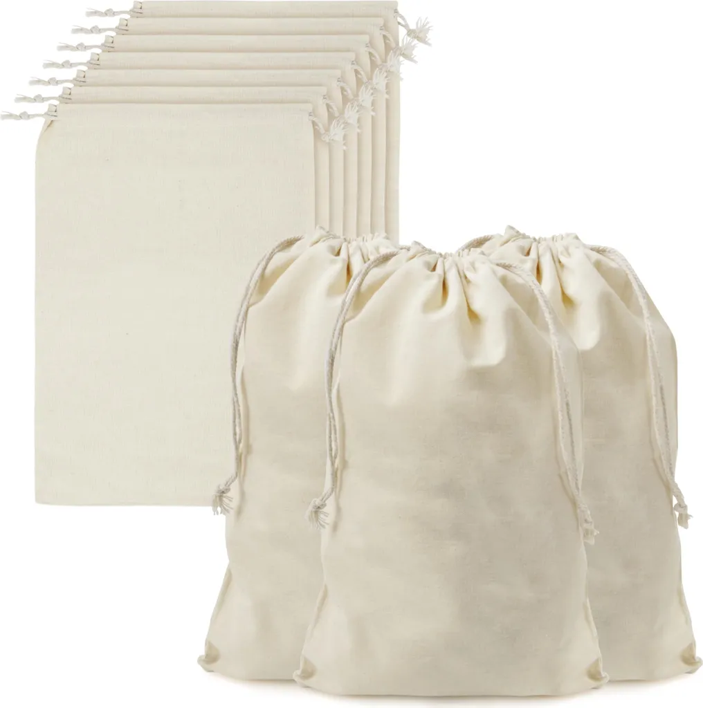 Belle Vous Sacs en Mousseline de Coton avec Cordon de Serrage - Lot de 10