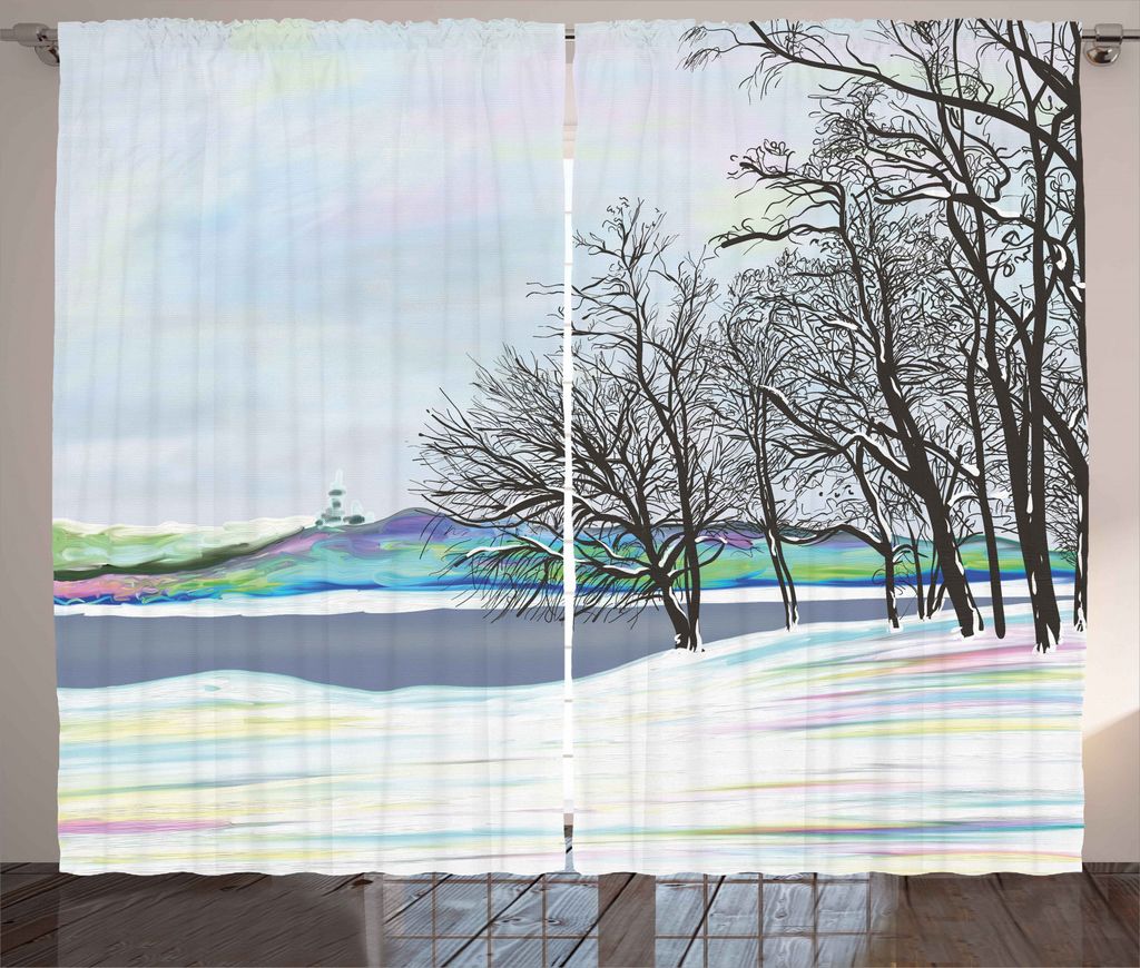 ABAKUHAUS Rustikal Rustikaler Gardine, Ländliche Winterwald Kunst, Schlafzimmer Kräuselband Vorhang mit Schlaufen und Haken, 280 x 245 cm, Mehrfa...
