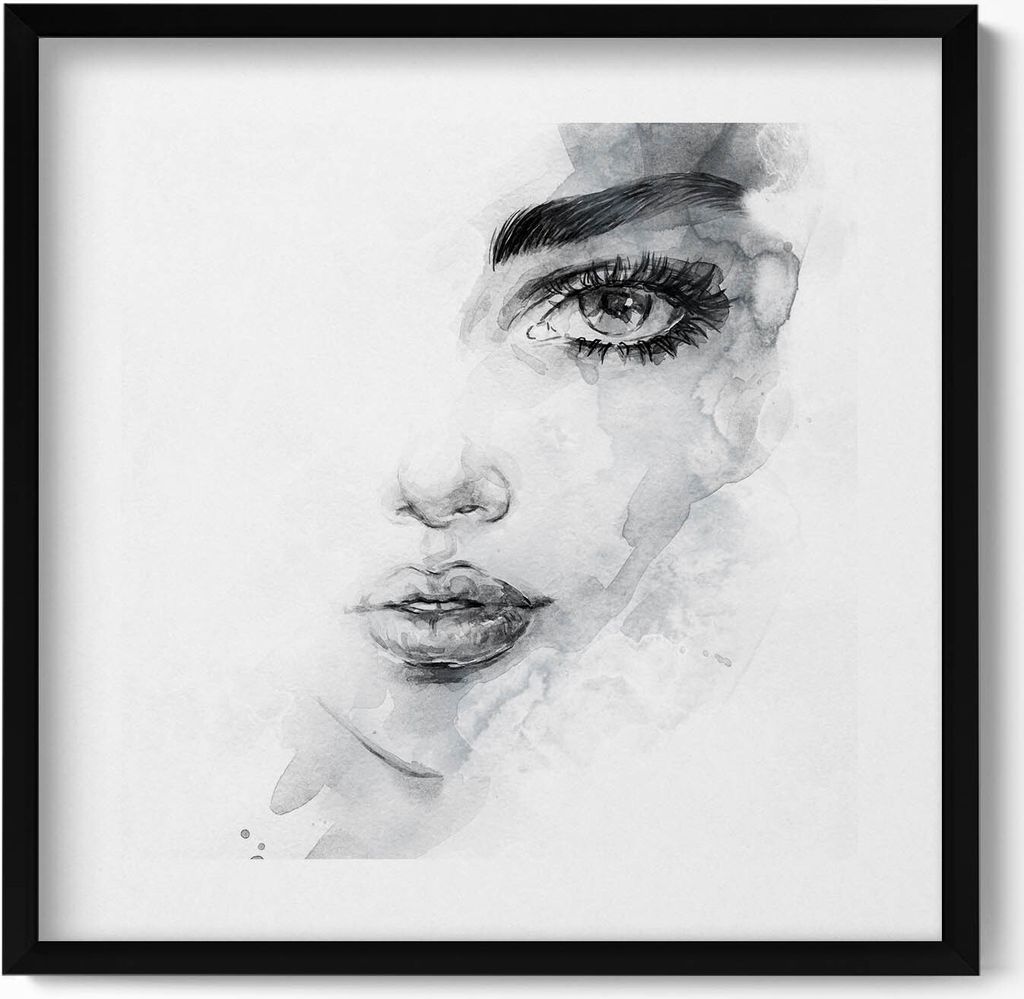Skizze eines Frauengesichts– Wandbild mit Rahmen – Gerahmtes Bild – Wanddekoration – 50x50 cm – Schwarz Rahmen