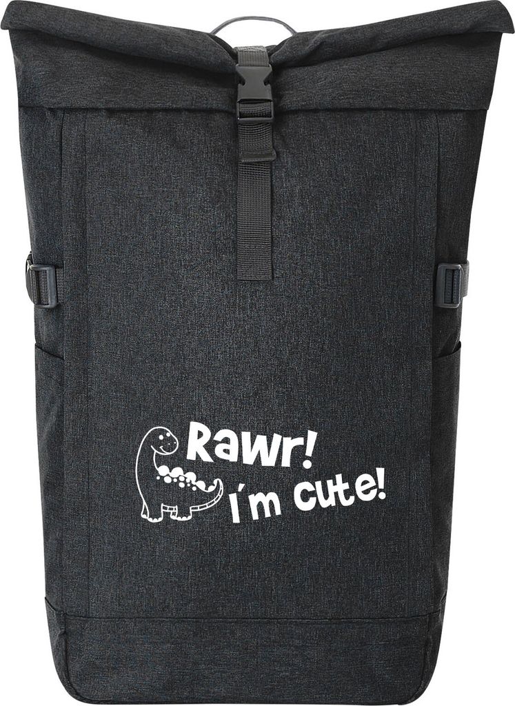 Huuraa Kurierrucksack Brachiosaurus I`m cute 30-44 Liter Black Melange Fairtrade Rolltop Rucksack Geschenkidee