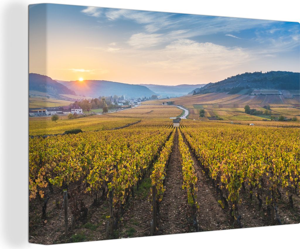 OneMillionCanvasses - Leinwandbilder - 150x100 cm, Frankreich - Weinberg - Sonne, Wandbilder Kunstdruck Wanddekoration