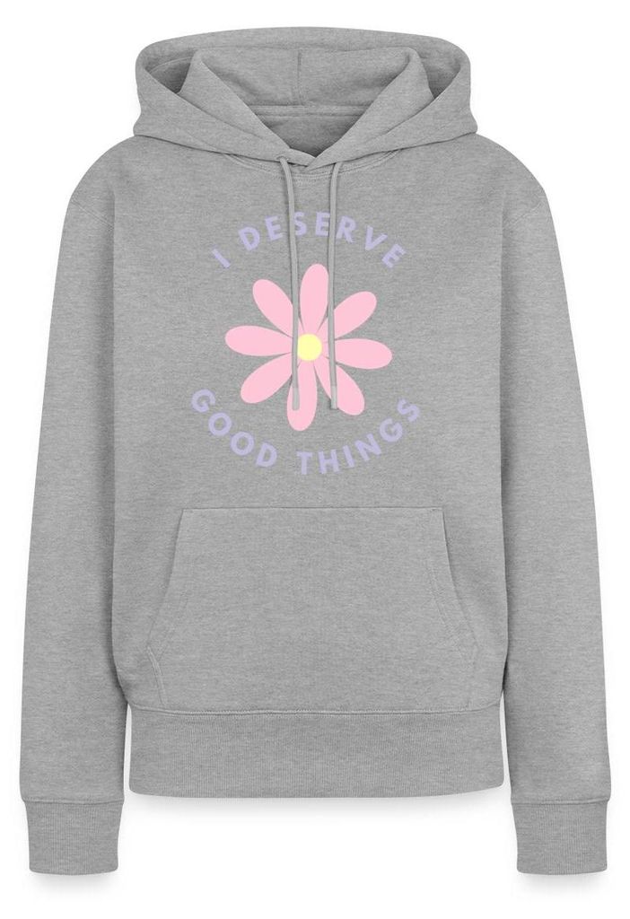 Spreadshirt I Deserve Good Things Statement Hippie Spruch Blumen Damen Premium Hoodie, XXL, Grau meliert