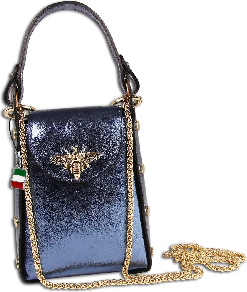 Sac en cuir bleu métallique brillant avec bandoulière réglable OTM